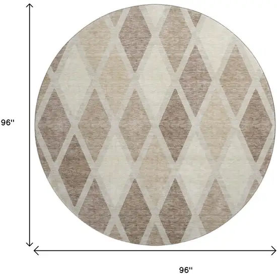 8' Taupe Beige And Ivory Geometric Washable Round Rug With UV Protection Photo 8