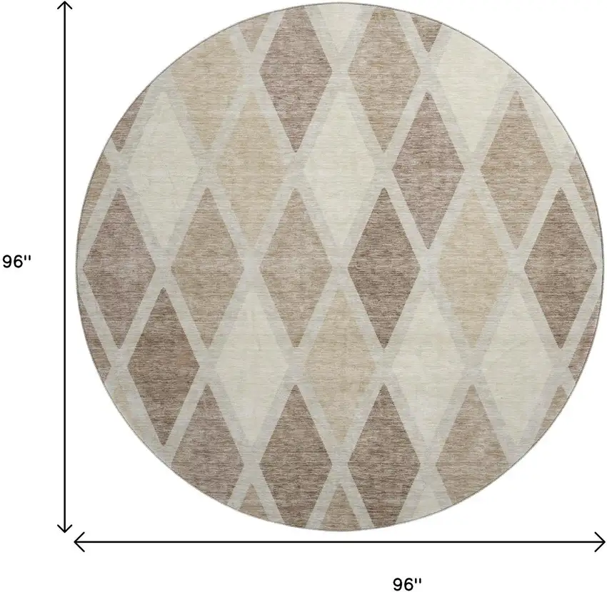 8' Taupe Beige And Ivory Geometric Washable Round Rug With UV Protection Photo 8