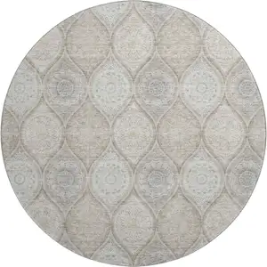 Photo of 8' Taupe Beige And Ivory Ogee Washable Round Rug With UV Protection