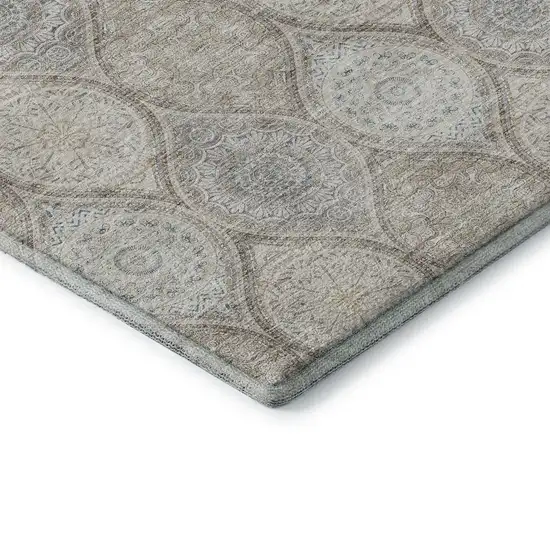 8' Taupe Beige And Ivory Ogee Washable Round Rug With UV Protection Photo 6