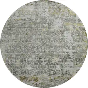 Photo of 8' Taupe Beige And Ivory Oriental Washable Round Rug With UV Protection