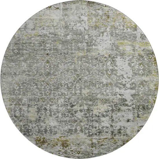 8' Taupe Beige And Ivory Oriental Washable Round Rug With UV Protection Photo 1