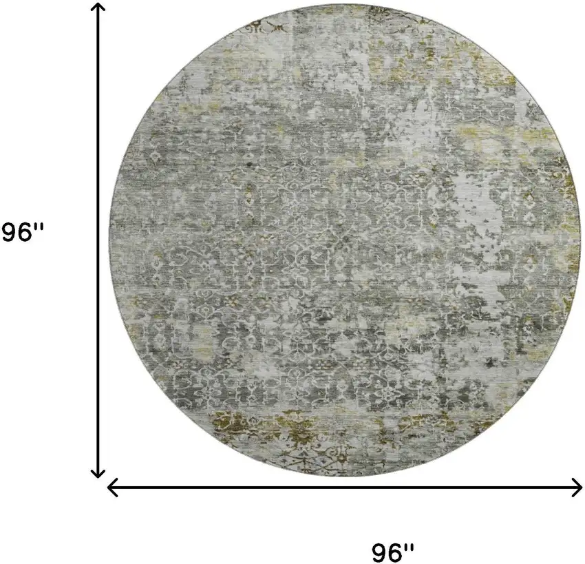 8' Taupe Beige And Ivory Oriental Washable Round Rug With UV Protection Photo 9