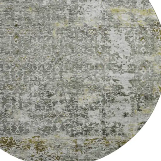 8' Taupe Beige And Ivory Oriental Washable Round Rug With UV Protection Photo 2