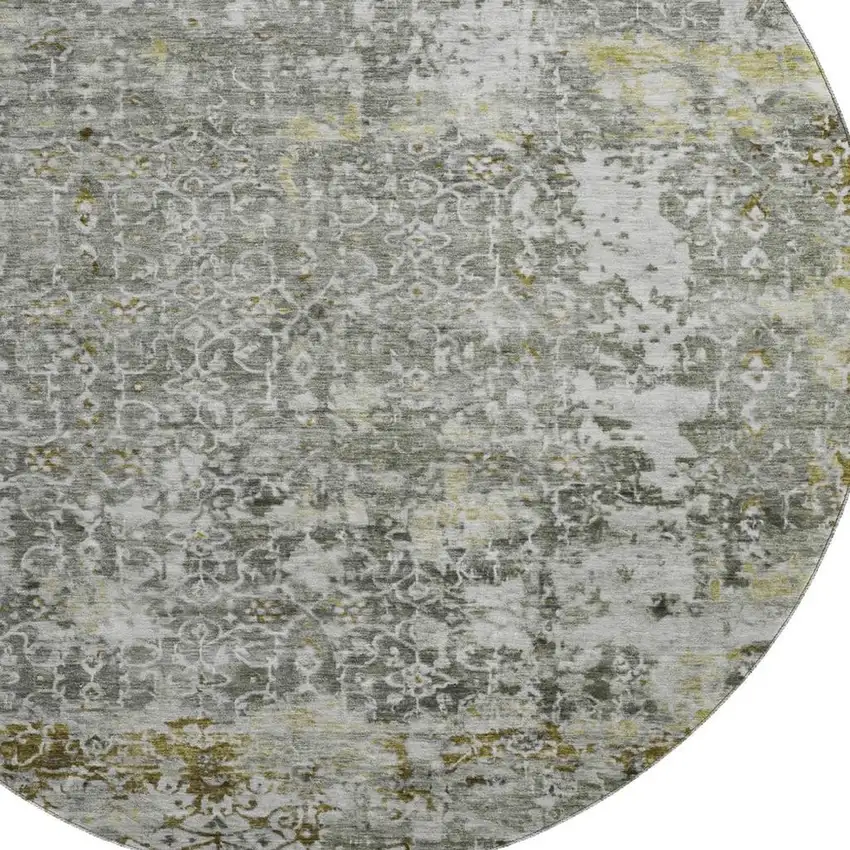 8' Taupe Beige And Ivory Oriental Washable Round Rug With UV Protection Photo 2