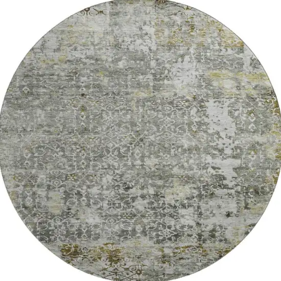 8' Taupe Beige And Ivory Oriental Washable Round Rug With UV Protection Photo 3