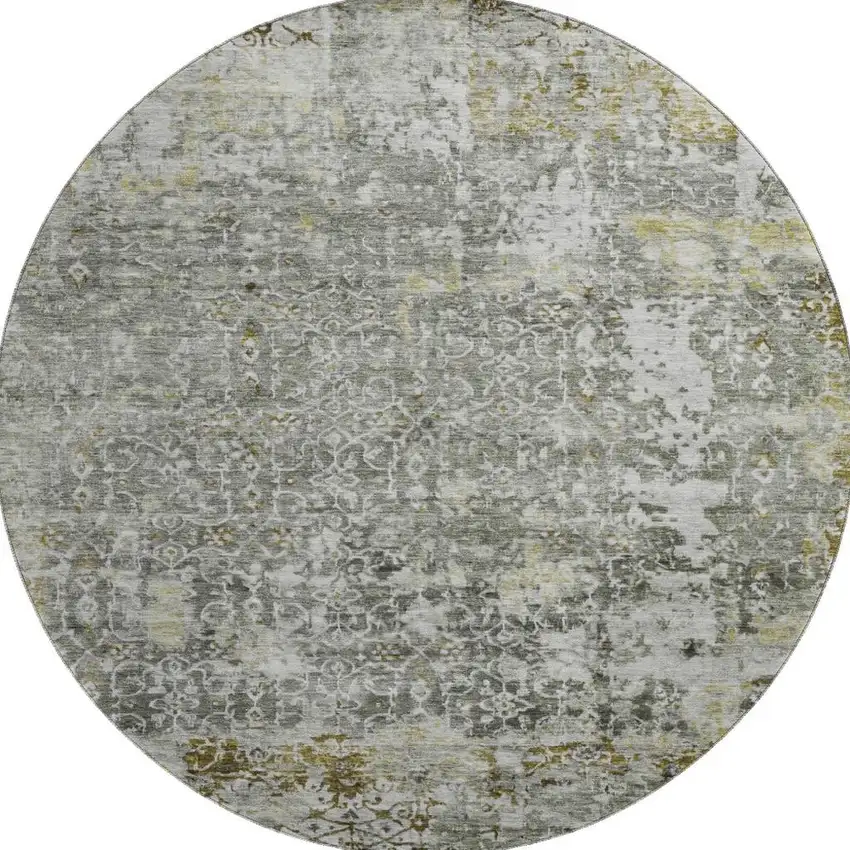 8' Taupe Beige And Ivory Oriental Washable Round Rug With UV Protection Photo 3