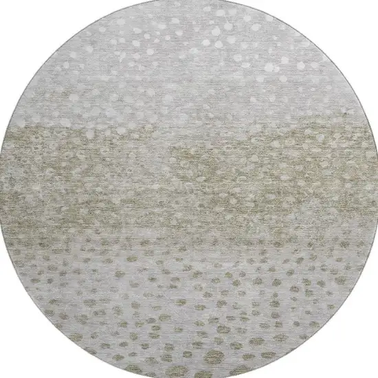 8' Taupe Beige And Ivory Polka Dot Washable Round Rug With UV Protection Photo 3