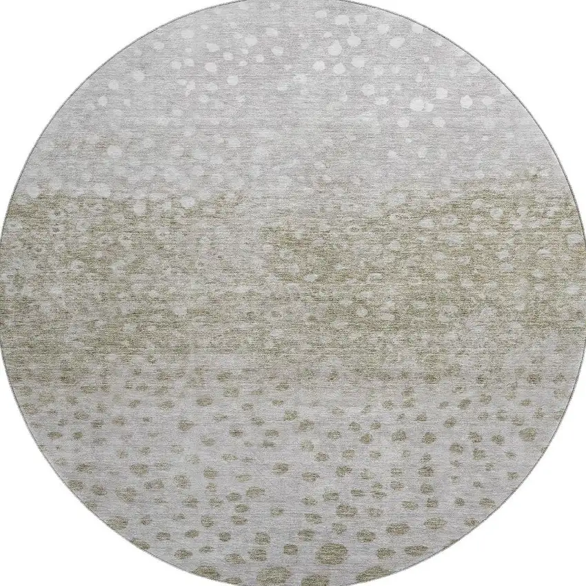 8' Taupe Beige And Ivory Polka Dot Washable Round Rug With UV Protection Photo 3
