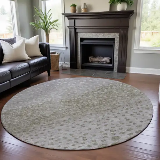 8' Taupe Beige And Ivory Polka Dot Washable Round Rug With UV Protection Photo 4