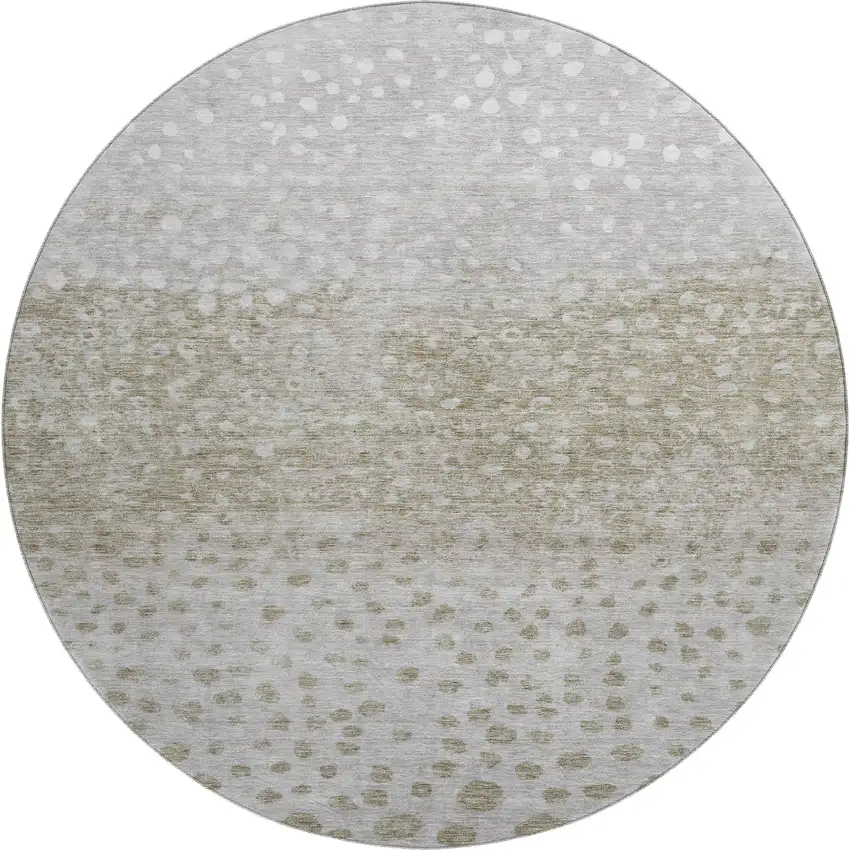 8' Taupe Beige And Ivory Polka Dot Washable Round Rug With UV Protection Photo 1
