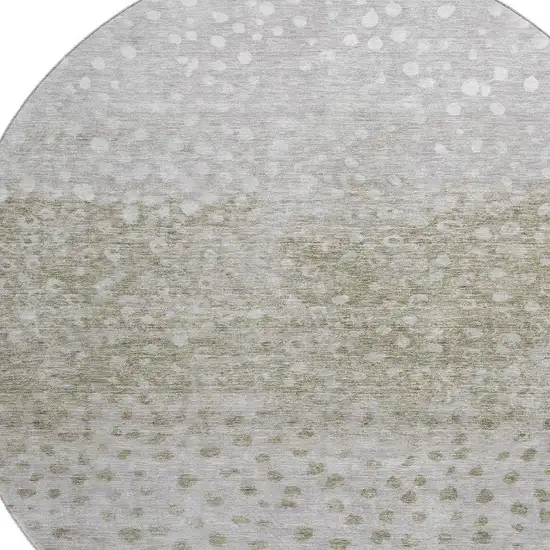 8' Taupe Beige And Ivory Polka Dot Washable Round Rug With UV Protection Photo 2