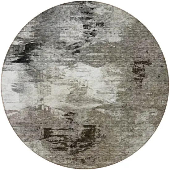 8' Taupe Beige And Ivory Round Abstract Washable Indoor Outdoor Area Rug Photo 4