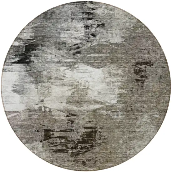 8' Taupe Beige And Ivory Round Abstract Washable Indoor Outdoor Area Rug Photo 4