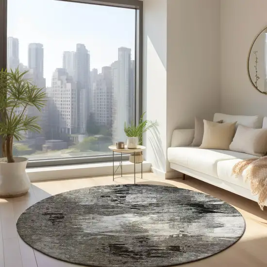 8' Taupe Beige And Ivory Round Abstract Washable Indoor Outdoor Area Rug Photo 6