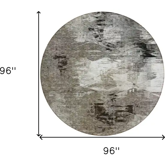 8' Taupe Beige And Ivory Round Abstract Washable Indoor Outdoor Area Rug Photo 3