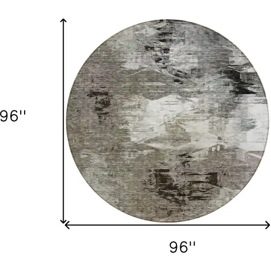 8' Taupe Beige And Ivory Round Abstract Washable Indoor Outdoor Area Rug Photo 3