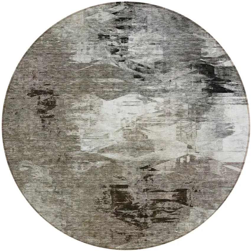 8' Taupe Beige And Ivory Round Abstract Washable Indoor Outdoor Area Rug Photo 2
