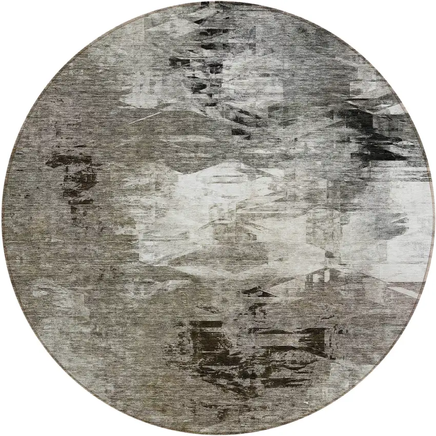 8' Taupe Beige And Ivory Round Abstract Washable Indoor Outdoor Area Rug Photo 2