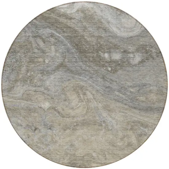 8' Taupe Beige And Ivory Round Abstract Washable Indoor Outdoor Area Rug Photo 7