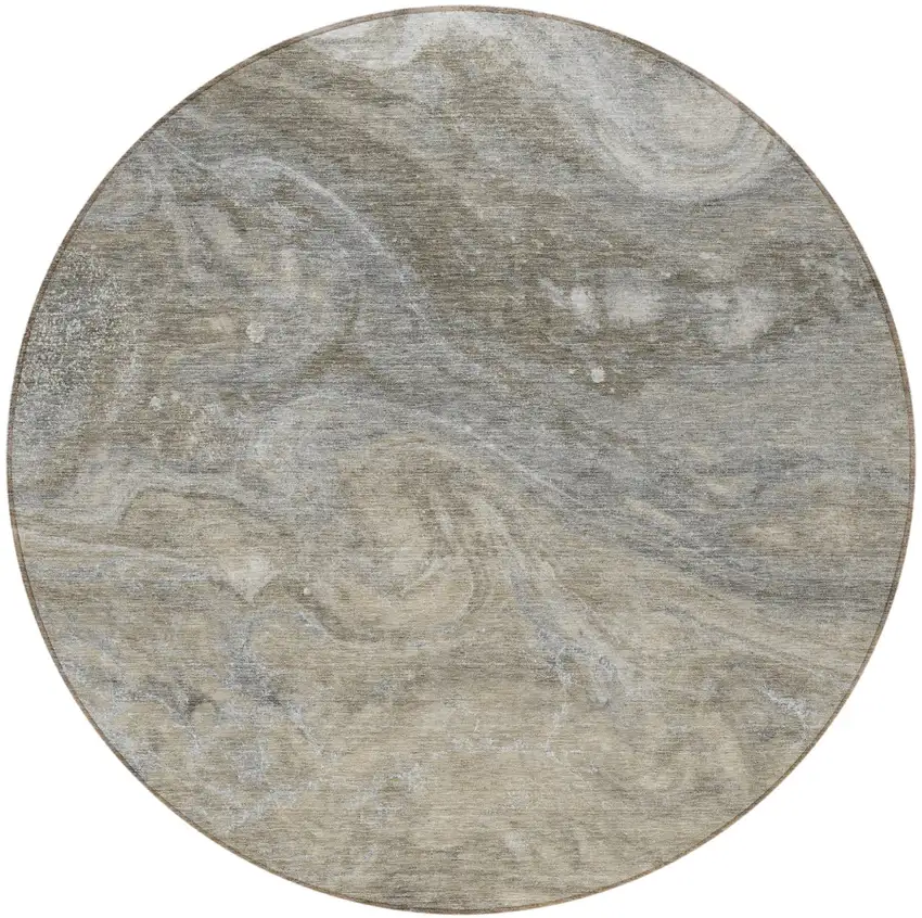8' Taupe Beige And Ivory Round Abstract Washable Indoor Outdoor Area Rug Photo 7