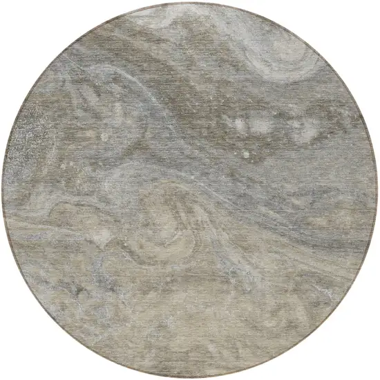 8' Taupe Beige And Ivory Round Abstract Washable Indoor Outdoor Area Rug Photo 7