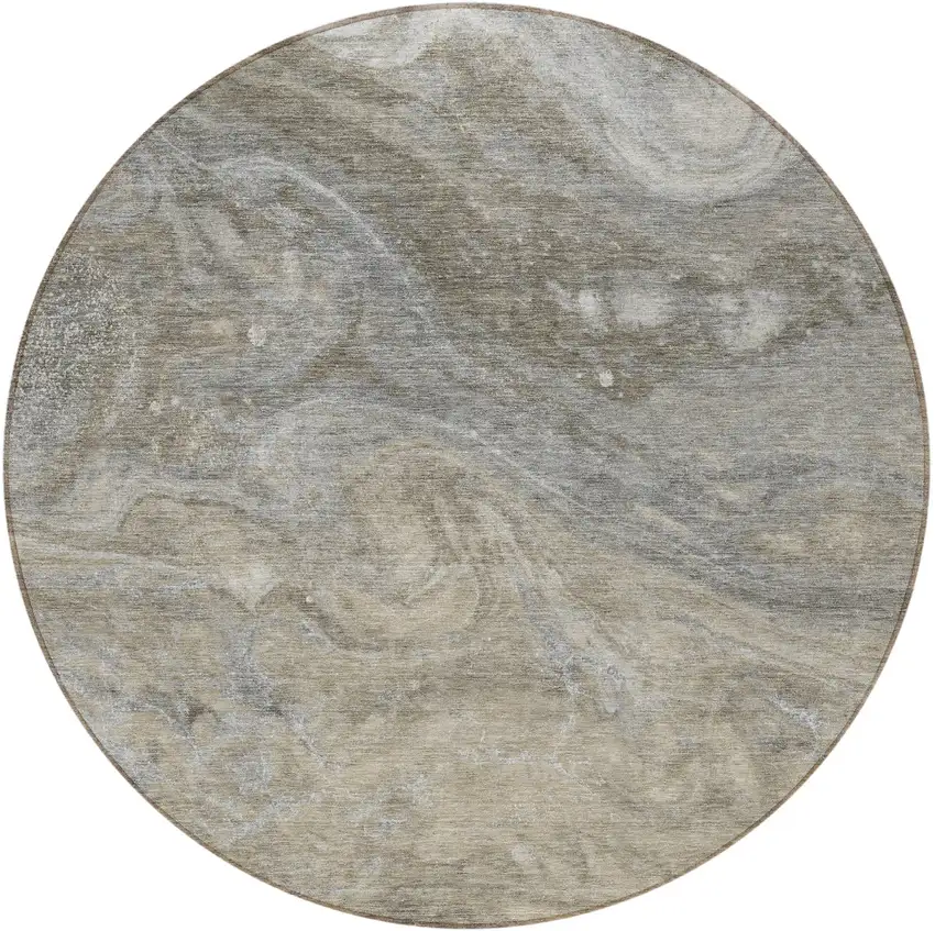 8' Taupe Beige And Ivory Round Abstract Washable Indoor Outdoor Area Rug Photo 7