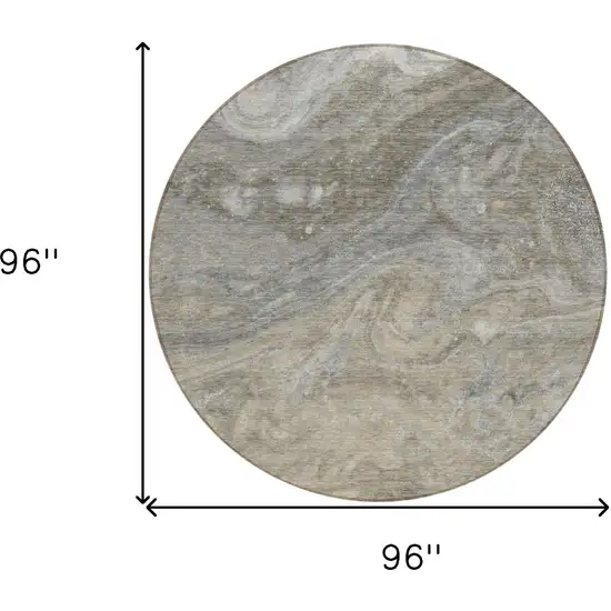 8' Taupe Beige And Ivory Round Abstract Washable Indoor Outdoor Area Rug Photo 3