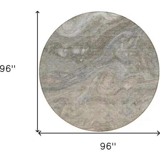 8' Taupe Beige And Ivory Round Abstract Washable Indoor Outdoor Area Rug Photo 3
