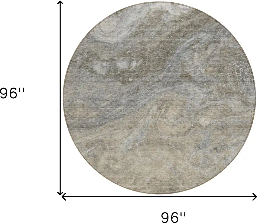 8' Taupe Beige And Ivory Round Abstract Washable Indoor Outdoor Area Rug Photo 3