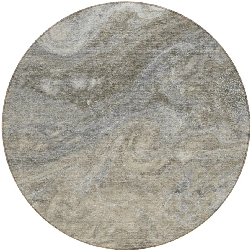 8' Taupe Beige And Ivory Round Abstract Washable Indoor Outdoor Area Rug Photo 2