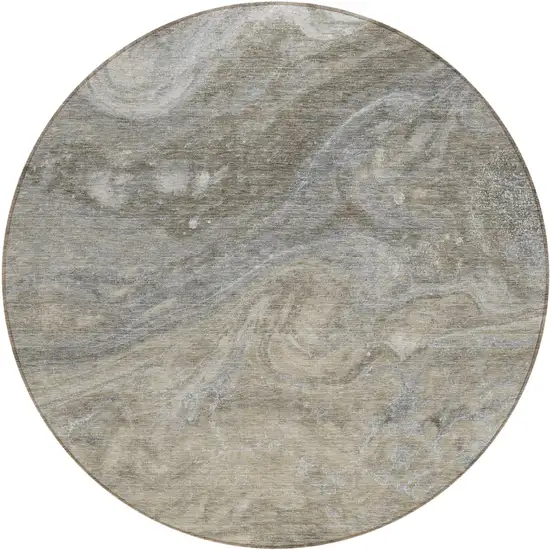 8' Taupe Beige And Ivory Round Abstract Washable Indoor Outdoor Area Rug Photo 2