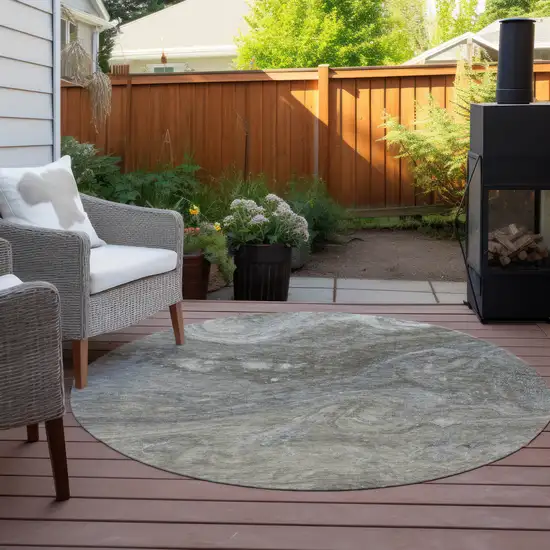 8' Taupe Beige And Ivory Round Abstract Washable Indoor Outdoor Area Rug Photo 8
