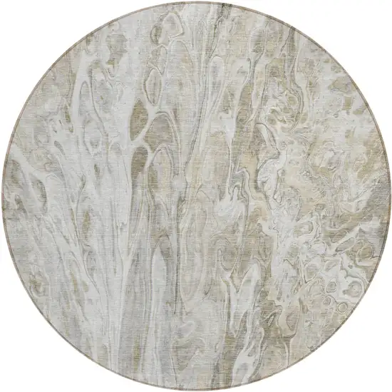 8' Taupe Beige And Ivory Round Abstract Washable Indoor Outdoor Area Rug Photo 2