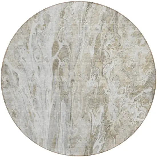 8' Taupe Beige And Ivory Round Abstract Washable Indoor Outdoor Area Rug Photo 2