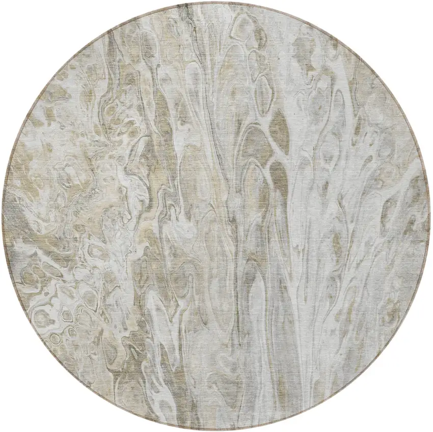 8' Taupe Beige And Ivory Round Abstract Washable Indoor Outdoor Area Rug Photo 5