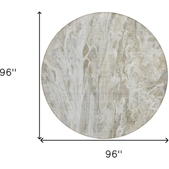 8' Taupe Beige And Ivory Round Abstract Washable Indoor Outdoor Area Rug Photo 3