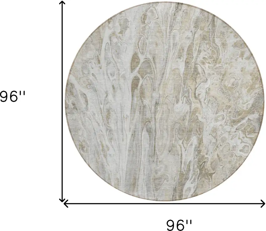 8' Taupe Beige And Ivory Round Abstract Washable Indoor Outdoor Area Rug Photo 3