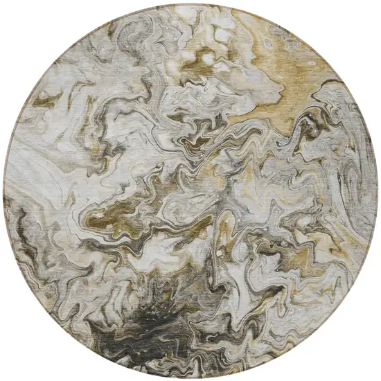 8' Taupe Beige And Ivory Round Abstract Washable Indoor Outdoor Area Rug Photo 5