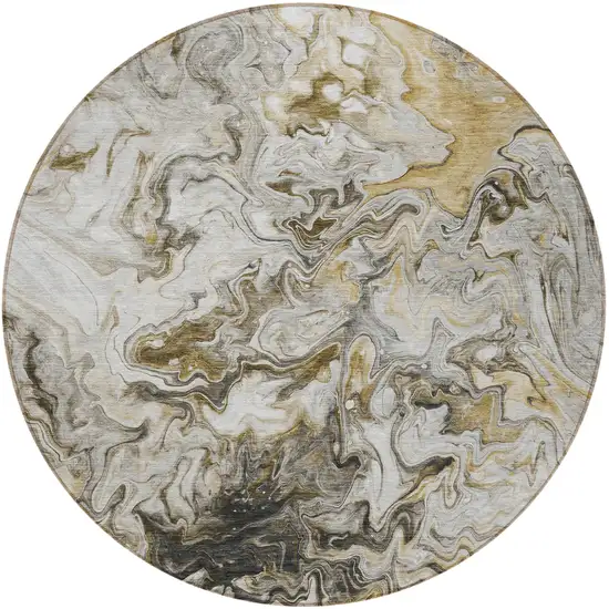 8' Taupe Beige And Ivory Round Abstract Washable Indoor Outdoor Area Rug Photo 5