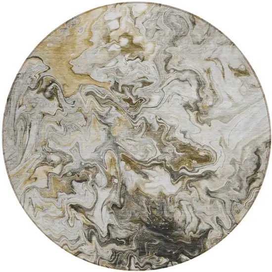 8' Taupe Beige And Ivory Round Abstract Washable Indoor Outdoor Area Rug Photo 2