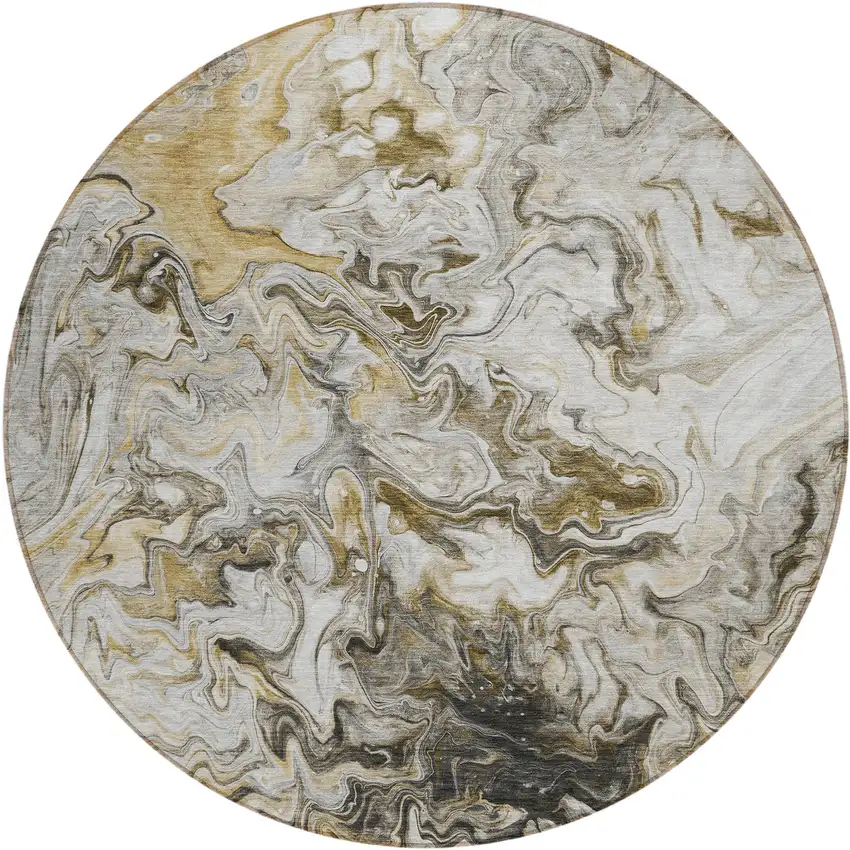 8' Taupe Beige And Ivory Round Abstract Washable Indoor Outdoor Area Rug Photo 2