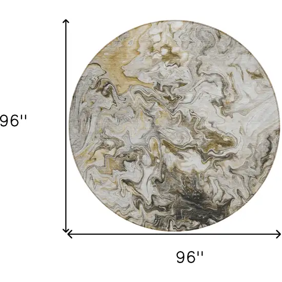 8' Taupe Beige And Ivory Round Abstract Washable Indoor Outdoor Area Rug Photo 3