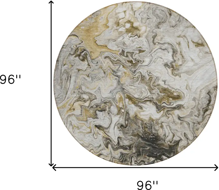 8' Taupe Beige And Ivory Round Abstract Washable Indoor Outdoor Area Rug Photo 3