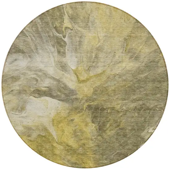 8' Taupe Beige And Ivory Round Abstract Washable Indoor Outdoor Area Rug Photo 4