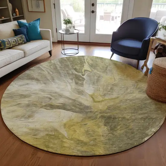 8' Taupe Beige And Ivory Round Abstract Washable Indoor Outdoor Area Rug Photo 7