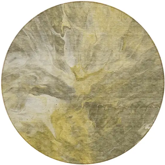 8' Taupe Beige And Ivory Round Abstract Washable Indoor Outdoor Area Rug Photo 2