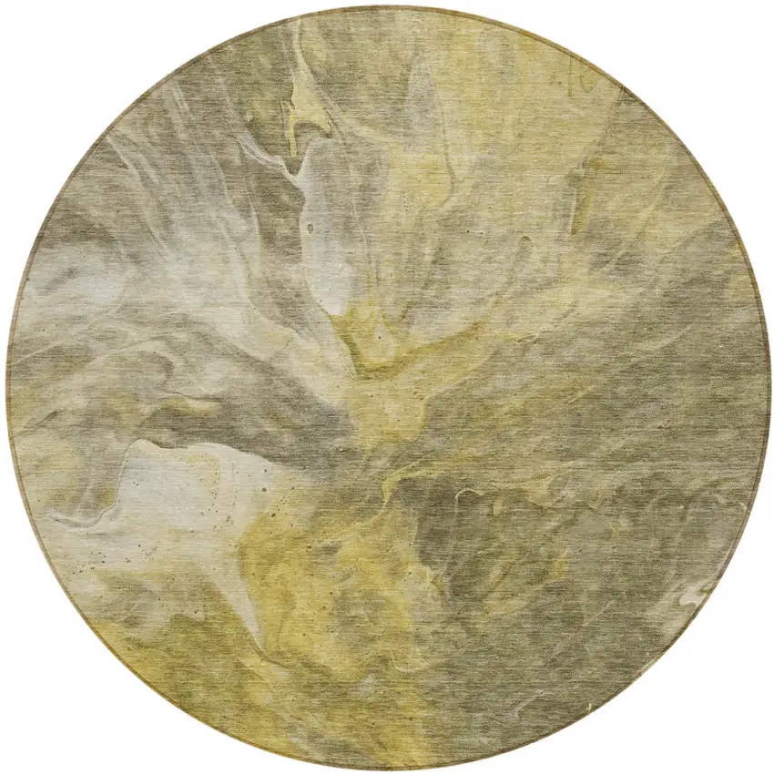 8' Taupe Beige And Ivory Round Abstract Washable Indoor Outdoor Area Rug Photo 2