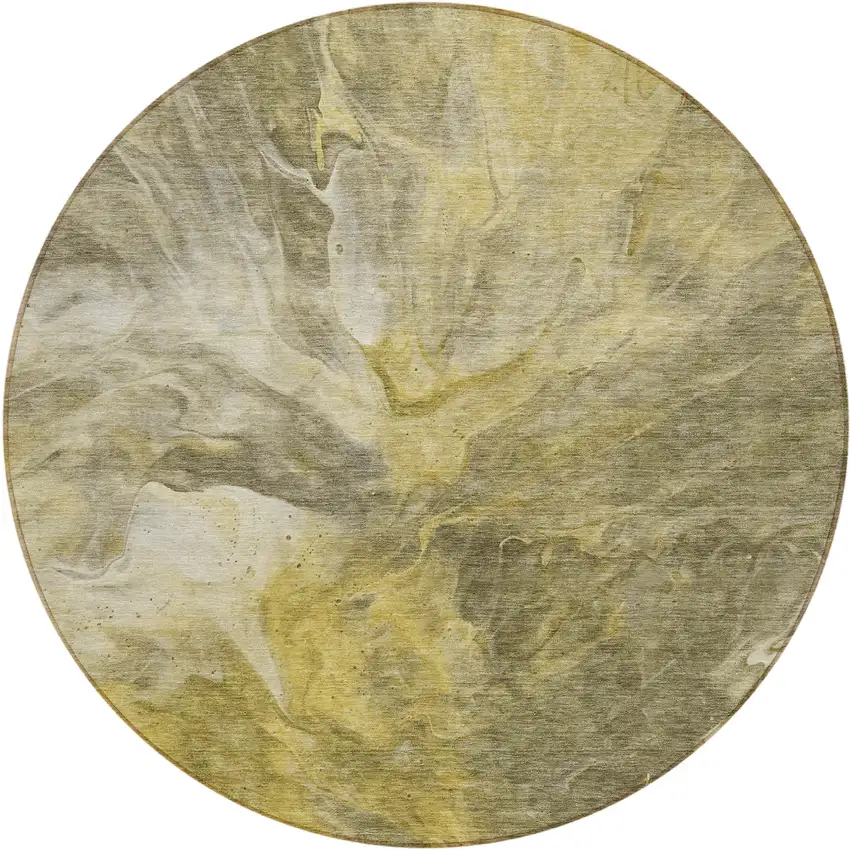 8' Taupe Beige And Ivory Round Abstract Washable Indoor Outdoor Area Rug Photo 2