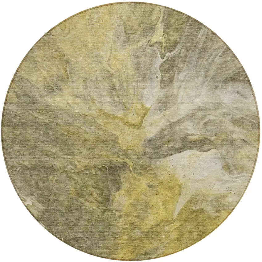 8' Taupe Beige And Ivory Round Abstract Washable Indoor Outdoor Area Rug Photo 5